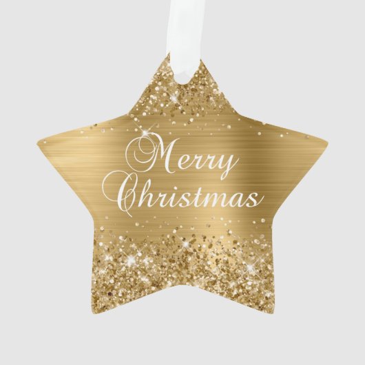 Glittery Gold Foil Merry kerst Ornament (achterkant)