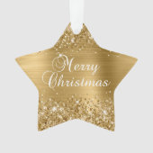Glittery Gold Foil Merry kerst Ornament (voorkant)