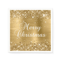 Glittery Gold Foil Merry kerst
