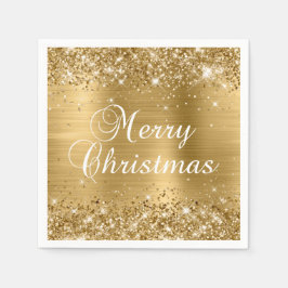 Glittery Gold Foil Merry kerst Servet