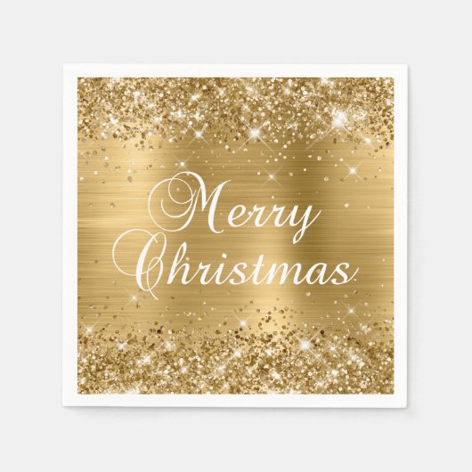 Glittery Gold Foil Merry kerst Servet (Voorkant)