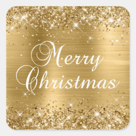 Glittery Gold Foil Merry kerst Vierkante Sticker