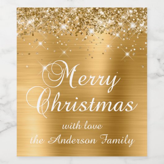 Glittery Gold Foil Merry kerst Wijn Etiket (Enkel label)