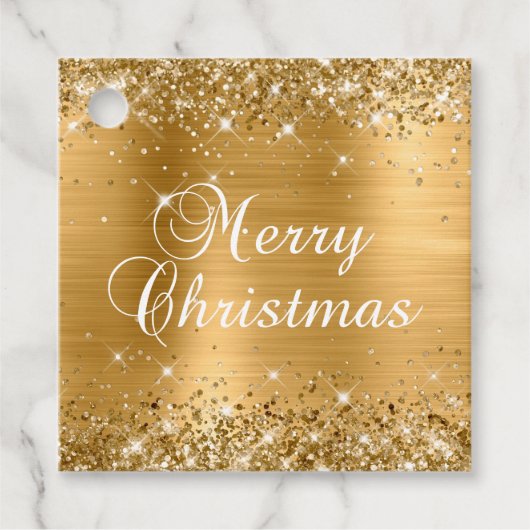 Glittery Gold Foil Merry-kerstcadeau Bedankjes Labels (Voorkant)