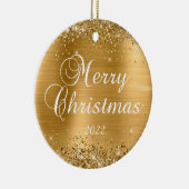 Glittery Gold Foil Merry-kerstfoto Keramisch Ornament (Rechts)