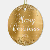 Glittery Gold Foil Merry-kerstfoto Keramisch Ornament (Links)
