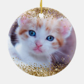 Glittery Gold Foil Merry-kerstfoto Keramisch Ornament (Achterkant)