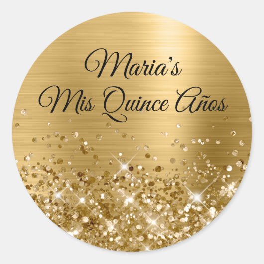 Glittery Gold Foil Mis Quince Años Ronde Sticker (Voorkant)