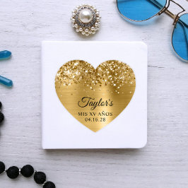Glittery Gold Foil Mis XV Años Heart Shape Sticker