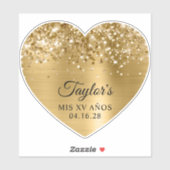 Glittery Gold Foil Mis XV Años Heart Shape Sticker (Vel)