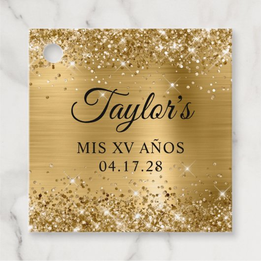 Glittery Gold Foil Mis XV Anothday Bedankjes Labels (Voorkant)