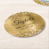 Glittery Gold Foil Mis XV Anothday Ronde Kartonnen Onderzetter (Gebogen)