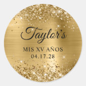 Glittery Gold Foil Mis XV Anothday Ronde Sticker (Voorkant)