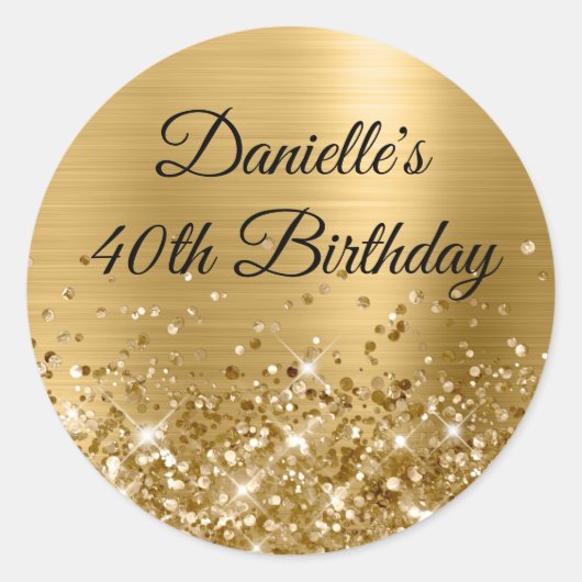 Glittery Gold Foil Modern 40th Birthday Ronde Sticker (Voorkant)