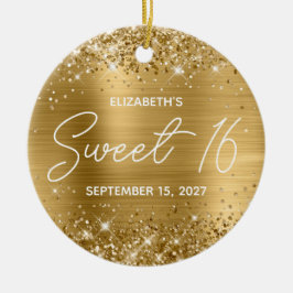 Glittery Gold Foil Modern Fancy Sweet 16 Foto Keramisch Ornament