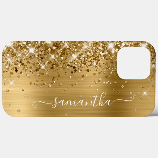 Glittery Gold Foil Modern Girly Signature Case-Mate iPhone Case (Achterkant (horizontaal))