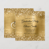 Glittery Gold Foil Monogram Graduation Party Kaart (Voorkant / Achterkant)