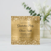 Glittery Gold Foil Monogram Graduation Party Kaart (Staand voorkant)
