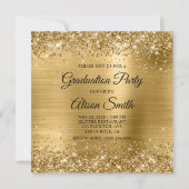 Glittery Gold Foil Monogram Graduation Party Kaart (Voorkant)