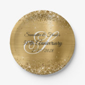 Glittery Gold Foil Monogrammed 50e Jubileum Papieren Bordje (Voorkant)