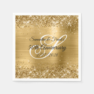 Glittery Gold Foil Monogrammed 50e Jubileum Servet