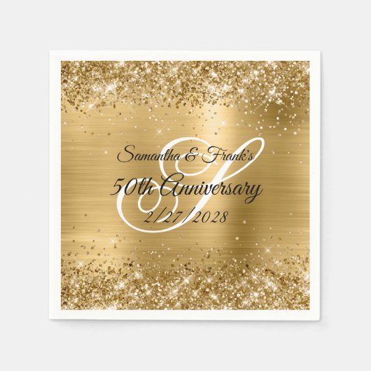 Glittery Gold Foil Monogrammed 50e Jubileum Servet (Voorkant)