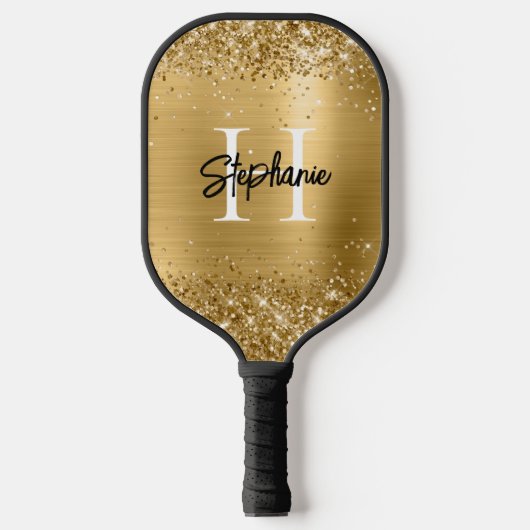 Glittery Gold Foil Monogrammen Pickleball Paddle (Voorkant)