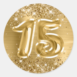 Glittery Gold Foil Number 15 Birthday Ronde Sticker