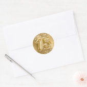 Glittery Gold Foil Number 15 Birthday Ronde Sticker (Envelop)