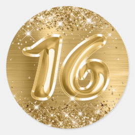 Glittery Gold Foil Number 16 Birthday Ronde Sticker