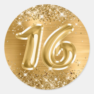 Glittery Gold Foil Number 16 Birthday Ronde Sticker