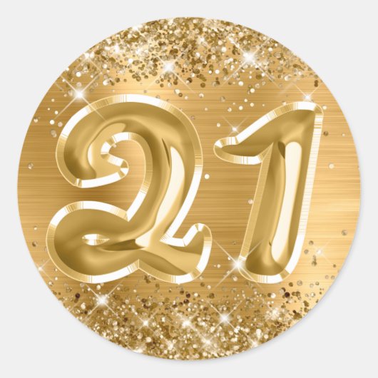 Glittery Gold Foil Nummer 21 van de dag Ronde Sticker (Voorkant)