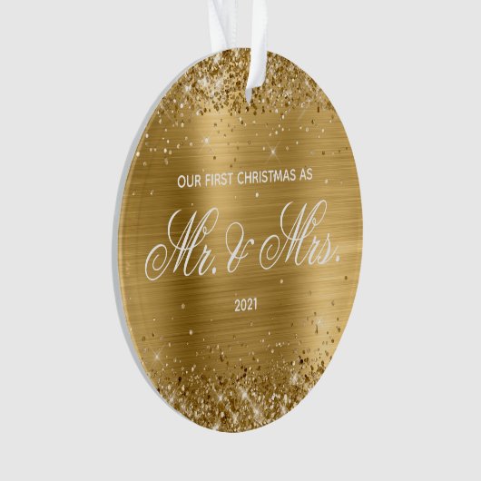Glittery Gold Foil onze eerste kerkerst Ornament (voorkant)