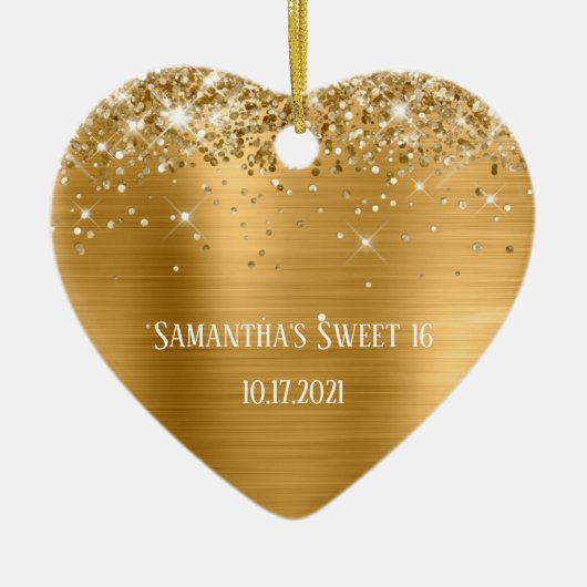 Glittery Gold Foil Op maat gesneden 16 Keramisch Ornament (Voorkant)