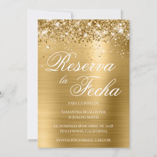 Glittery Gold Foil Photo Reserva La Fecha Kaart (Voorkant)