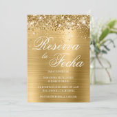 Glittery Gold Foil Photo Reserva La Fecha Kaart (Staand voorkant)