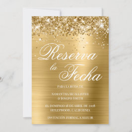 Glittery Gold Foil Photo Reserva La Fecha Kaart