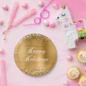 Glittery Gold Foil Prettige feestdagen Papieren Bordje (Feest)