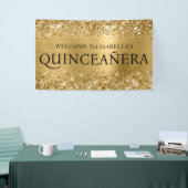 Glittery Gold Foil Quinceanera Alle Petten Welkom Spandoek (Beurs)