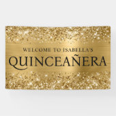 Glittery Gold Foil Quinceanera Alle Petten Welkom Spandoek (Horizontaal)