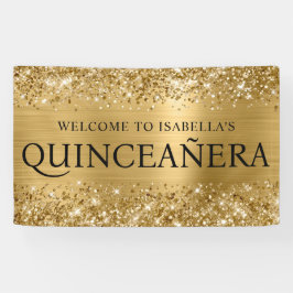 Glittery Gold Foil Quinceanera Alle Petten Welkom Spandoek