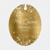 Glittery Gold Foil Quinceañera Dress Foto Metalen Ornament (Voorkant)