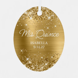 Glittery Gold Foil Quinceañera Dress Foto Metalen Ornament