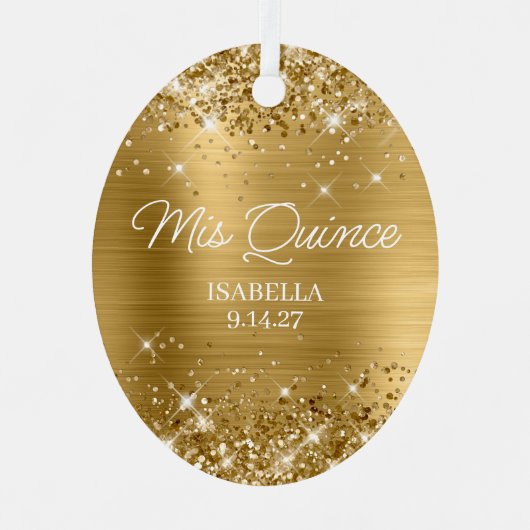Glittery Gold Foil Quinceañera Dress Foto Metalen Ornament (Voorkant)