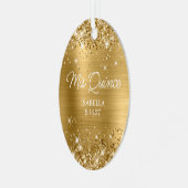 Glittery Gold Foil Quinceañera Dress Foto Metalen Ornament (Voorkant links)