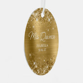 Glittery Gold Foil Quinceañera Dress Foto Metalen Ornament (Voorkant Rechts)