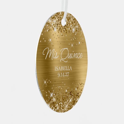 Glittery Gold Foil Quinceañera Dress Foto Metalen Ornament (Voorkant Rechts)