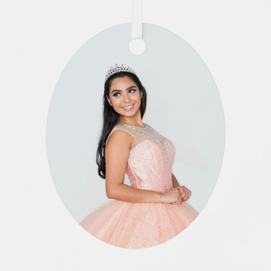 Glittery Gold Foil Quinceañera Dress Foto Metalen Ornament (Achterkant)