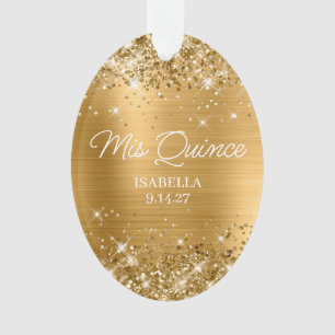 Glittery Gold Foil Quinceañera Dress Foto Ornament