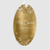 Glittery Gold Foil Quinceañera Dress Foto Ornament (voorkant)